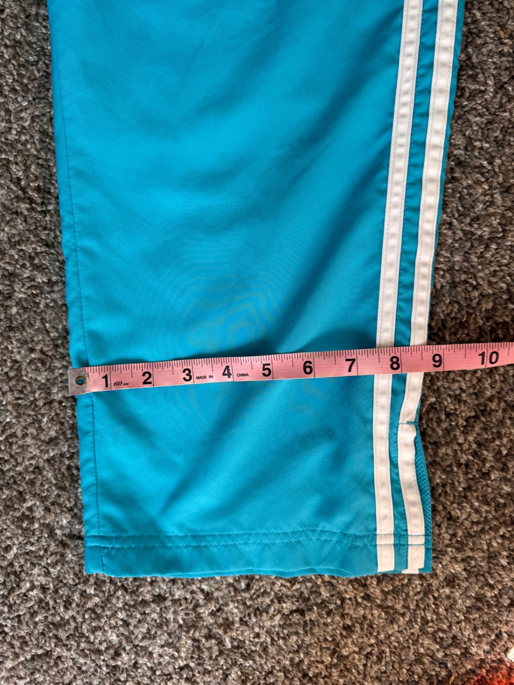 Capri Adidas Women's Teal Blue Track Pants with White Stripes - Picture 10 of 10